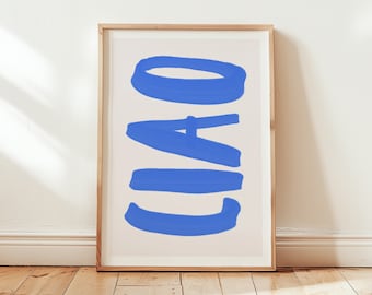 Ciao Typography Print, Retro Italian Blue Art (Digital Download)