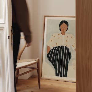 Abstract People Art Print Contemporary Artwork Minimalist Print Living Room Wall Art Stripe Woman Print Modern Poster Digital Download