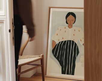 Abstract Woman Art Print, Minimalist Stripe Poster (Digital Download)