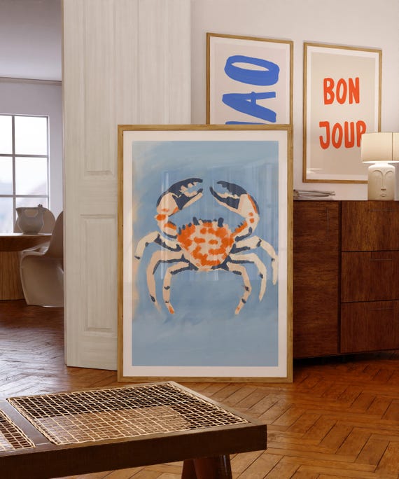 Coastal Crab Art Print, Gouache Ocean Poster (Digital Download)