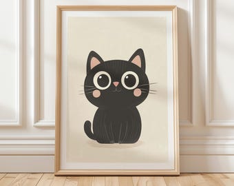 Black Cat Art Print, Nursery Decor (Digital Download)