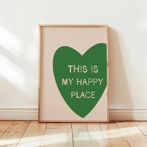 Green Heart 'Happy Place' Art Print, Trendy Room Decor (Digital Download)