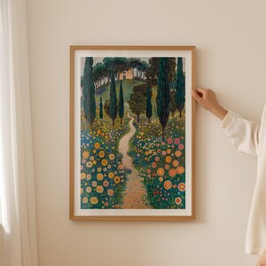 Botanischer Garten Kunstdruck, Wohnzimmer Kunst, Gustav Klimt inspirierte Wandkunst, Blumen und Natur Druck, Küchen Wandkunst, digitaler Download