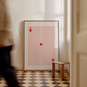 Harten aas kaart muur kunst roze en rood preppy y2k kamer decor esthetische maximalistische muur kunst preppy muur kunst slaapzaal decor digitale download