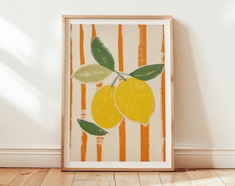 Striped Lemons Art Print, Modern Kitchen Decor (Digital Download)