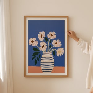 Impresión artística de flores en jarrón, arte de pared minimalista, lindo póster de mercado de flores, arte imprimible, descarga digital
