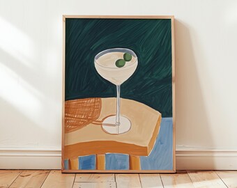 Martini Glass Art Print, Modern Minimalist Bar Decor (Digital Download)