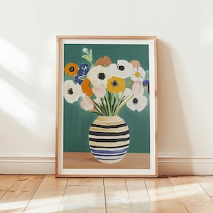 Flowers Art Print, Gouache Art, Abstract Flowers Poster, Blue And Red Floral Print, Colorful Wall Decor, Printable Art, Digital Download