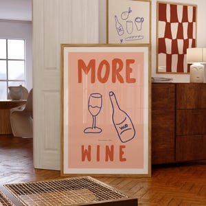 Wijn Art Print, Cheers poster, handgetekende illustratie, esthetische leuke muurkunst, trendy bar poster, keuken wanddecoratie, digitale download