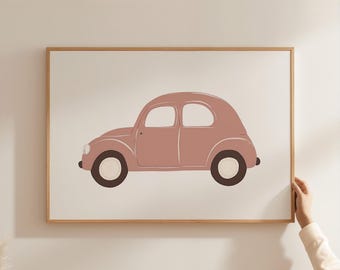 Lámina artística de coche retro para habitación infantil, decoración divertida para guardería (descarga digital)
