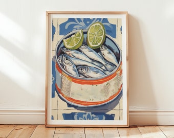 Mediterranean Seafood Art Print, Sardines and Lime (Digital Download)