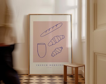 Frans ontbijtkunstprint, keukenmuurdecoratie (digitale download)