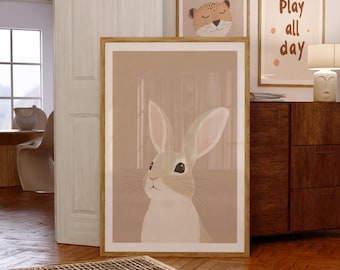 Rabbit Nursery Print, Cute Animal Kids Room Decor (Digital Download)