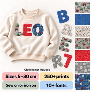 Letras y números de tela: apliques termoadhesivos o para coser con estampado de tractor.