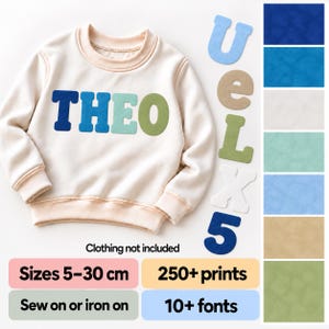 Iron On Fabric Letters and Numbers: Blue and Green Name Appliques