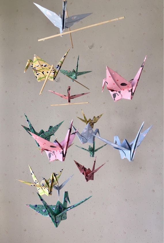 16 Große Origami Kranich Mobile Animal Prints Große 14 Krane 6 Gedruckt Origami Home Decor Kinderzimmer Dekor Baby Mobile Pasetel Farben