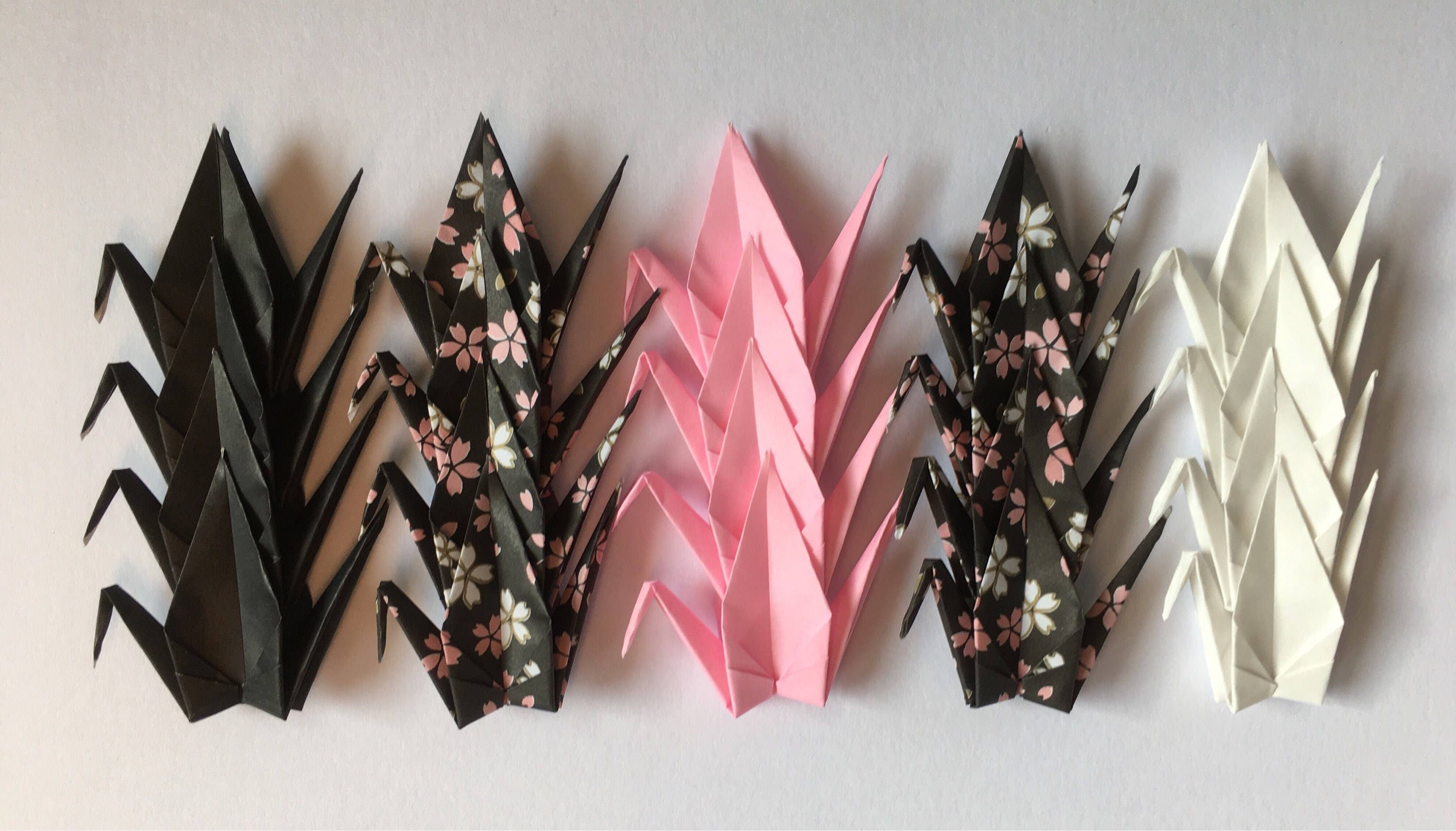 20 Small Origami Cranes Black Pink And White 3 75cm Paper 12 Solid And 8 Chiyogami Origami Paper Cranes Crane Bird Chiyogami