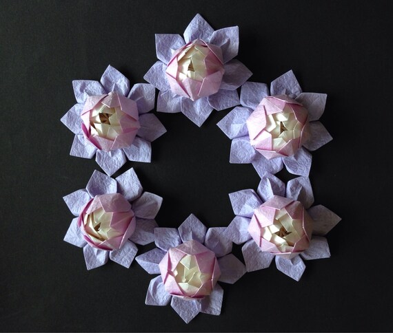 Mini Origami Lotus Flower Light Purple Shades Set Of 6 Japanese Special Momigami Anniversary Birthday Gift Table Decor Get Well