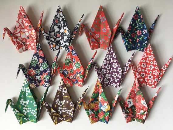 12 Large Heavy Washi Cranes 12 Designs 6 15 Cm Japanese Heavy Washi Chiyogami Origami Paper Cranes Crane Bird Handmade Place Card