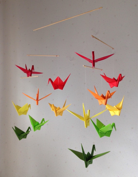 14 Große Origami Kranich Mobile Bunten Laub Gefaltet Aus 615 Cm Solide Origami Grün Rot Home Decor Kinderzimmer Dekor Hochzeit