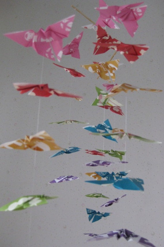 Sale 30 Off 40 Small Origami Butterflies Mobile Tenugui Folded From 3 Chiyogami Home Decor Nursery Decor Nursery Decor Peaceful