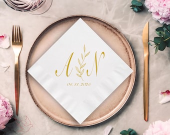 Custom Foil Wedding Napkins: Personalized Monogram, Elegant Cocktail Napkins