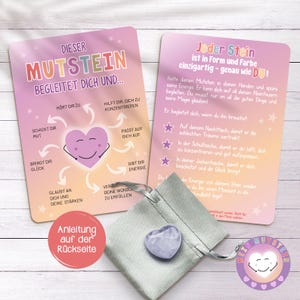 Mutstein für Kinder - Edelstein Glücksbringer - Glücksstein - Edelstein Mutmacher - Herzedelstein  - Edelsteine für Kinder - rosa Karte