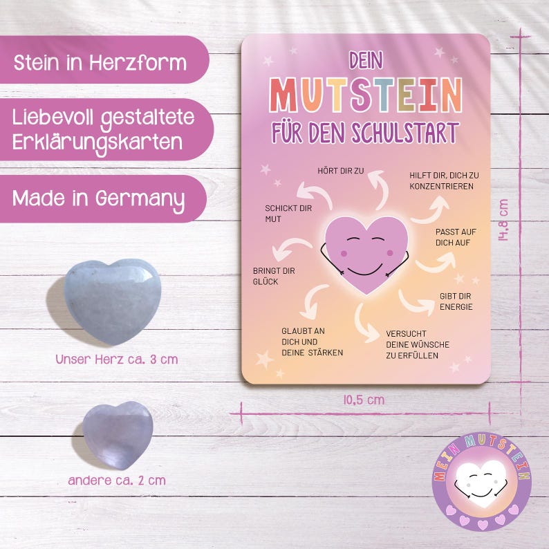 Mutstein Zur Einschulung - Glücksbringer Mit Dino-Karte Für Schultüte & Schulstart