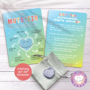Mutstein zum Schulanfang - Einschulung - Geschenk zur Einschulung  - Schultüte - Glücksstein - Herzedelstein - blaue Karte