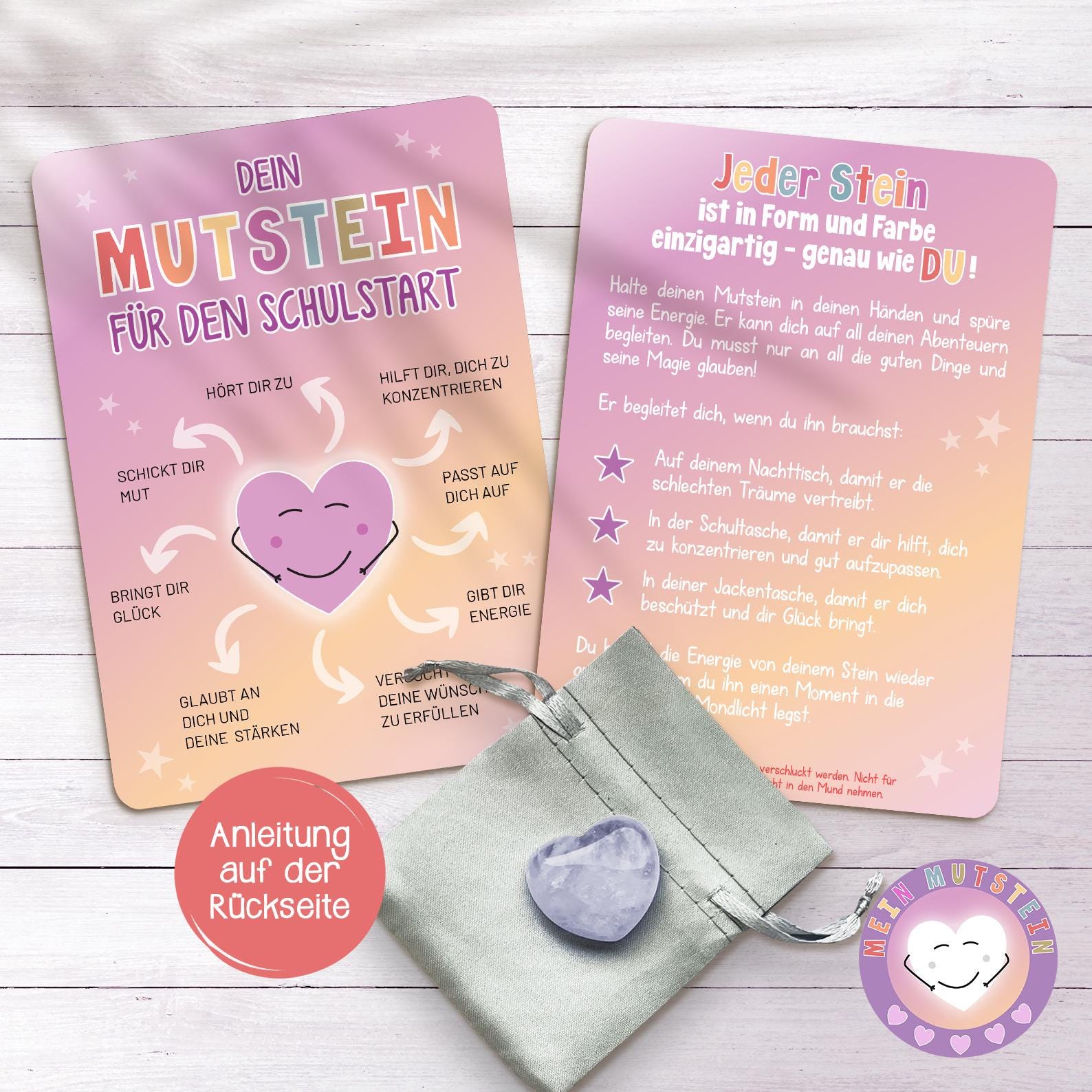 PuK Mutstein Zur Einschulung - Personalisierter Glücksbringer Mit Karte