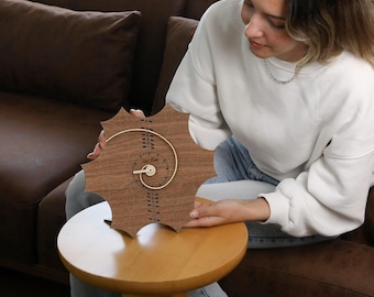 Fibonacci Wooden Wall Clock, Spiral Starburst Mid Century Geometric Clock with Color Options