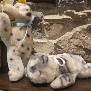 Fabulous Rare Steiff Vtg 1950s Mohair Floppy Dog and Cat Matching Pair