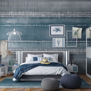 COASTAL watercolor blue abstract wallpaper, wall mural, textured wall fabric, custom wallpaper, removable wallpaper, wall design