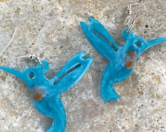 Kolibri Baumeln Ohrringe, Harz Vogel Ohrringe, Tropische Natur Schmuck, Epoxy Statement Ohrringe, Leichtes, Handgefertigtes Geschenk für Sie
