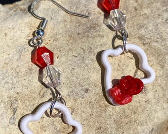 Ghost Flower Earrings, Spooky Cute Floral Ghost Earrings, Coquette Goth Jewelry, Red Flower Earrings, Lightweight Halloween Aesthetic Gift