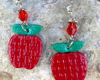 Apfel baumeln Ohrringe, Lehrer Geschenk Ohrringe, süße rote Apfel Ohrringe, Zurück zu Schule Schmuck, Polymer Clay, Geschenk für Lehrerin