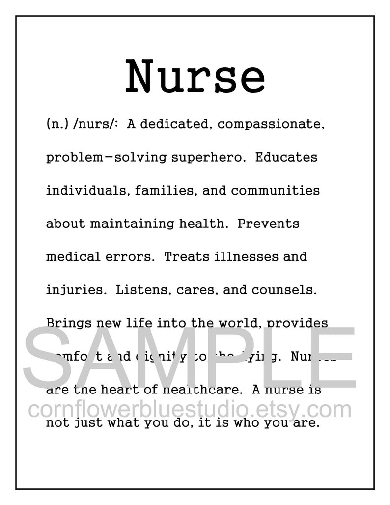 Nurse Definition PRINTABLE Art Registered Nurse Nursing Etsy