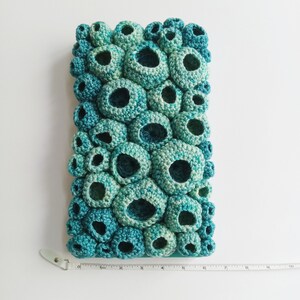 Crochet Wall Art Crochet Art Soft Sculpture Fiber Wall Art Fiber Art Wall Hanging Fiber Wall Art Upcycled Turquoise Crochet Art image 6