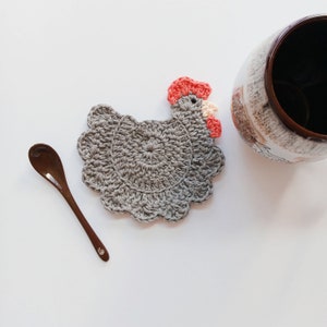 Crochet Chicken Coasters Choose your Colors and Quantity Farmhouse Barnyard Coasters Handmade Country Style Coasters image 7