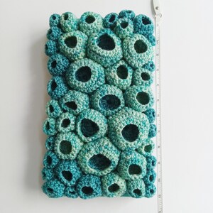 Crochet Wall Art Crochet Art Soft Sculpture Fiber Wall Art Fiber Art Wall Hanging Fiber Wall Art Upcycled Turquoise Crochet Art image 5