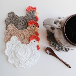 Crochet Chicken Coasters Choose your Colors and Quantity Farmhouse Barnyard Coasters Handmade Country Style Coasters image 10