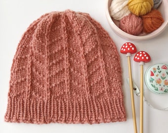 Handknit Collection Spring Mill Beanie Knit Hat || Chunky Cap Toque || Earwarmer Fashion Soft Texture || Vegan Yarn || Pink Rose Coral