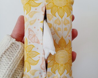 Travel Tissue Holder || Sunflower and Butterfly Print || Purse Tissue Holder || Travel Kleenex Holder || Purse Kleenex Holder