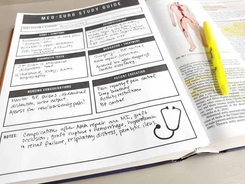 MedSurg Nursing Student Study Guide Template Nursing School Etsy