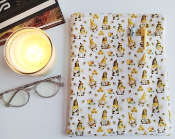 Padded Book Sleeve With Pocket | Honeybee Gnome Print | Book Protector | Book Holder | Padded Book Case | Book Lover | Bookish Gift