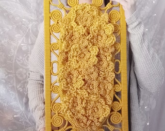 Crochet Wall Art | Crochet Art | Soft Sculpture | Fiber Wall Art | Fiber Art Wall Hanging | Fiber Wall Art  | Yellow Floral Crochet Wall Art