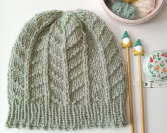 Handknit Collection Spring Mill Beanie Knit Hat || Chunky Cap Toque || Earwarmer Fashion Soft Texture || Vegan Yarn || Pastel Blue Green