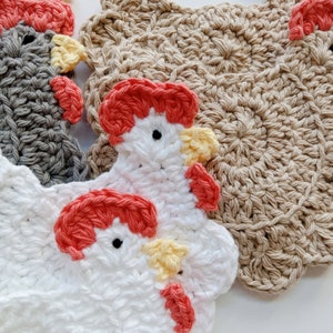 Crochet Chicken Coasters Choose your Colors and Quantity Farmhouse Barnyard Coasters Handmade Country Style Coasters image 9