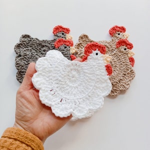 Crochet Chicken Coasters Choose your Colors and Quantity Farmhouse Barnyard Coasters Handmade Country Style Coasters image 2