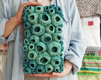 Crochet Wall Art | Crochet Art | Soft Sculpture | Fiber Wall Art | Fiber Art Wall Hanging | Fiber Wall Art  | Upcycled Turquoise Crochet Art